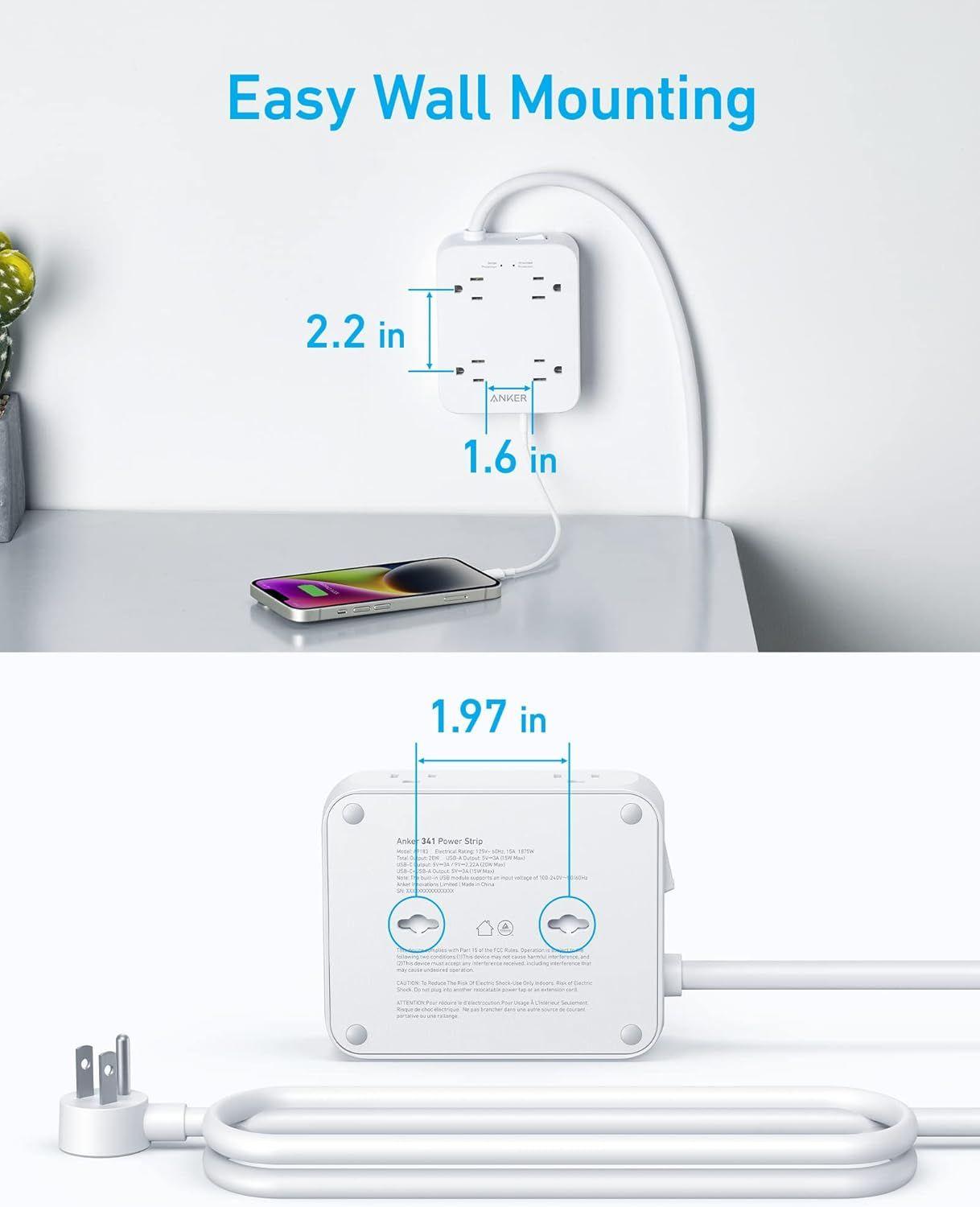 Refurbished Anker 341 USB Power Strip 5ft | A9183 - Reebelo Ireland