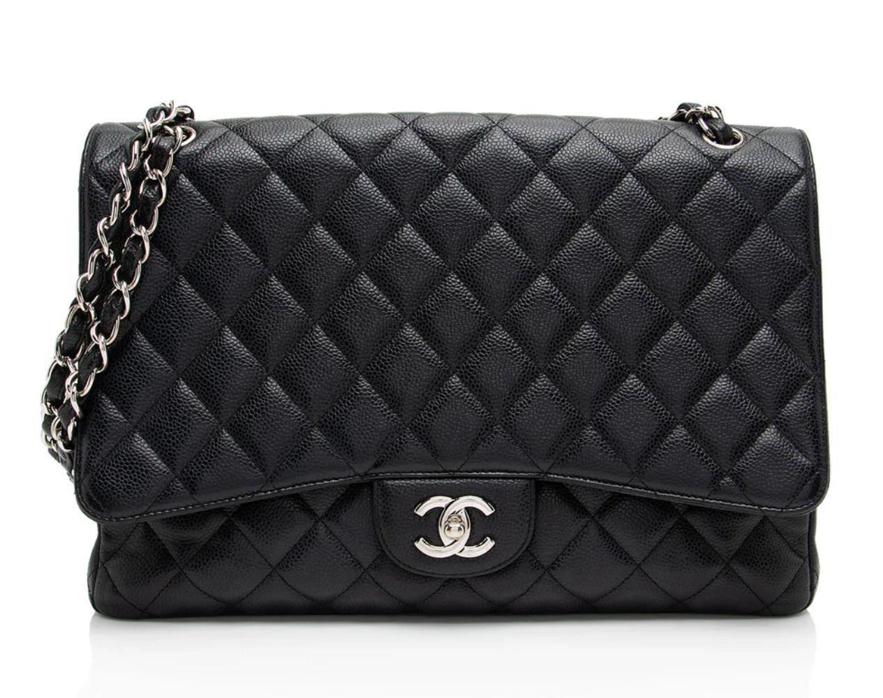 Refurbished Chanel Caviar Leather Classic Maxi Single Flap Bag - Reebelo Ireland