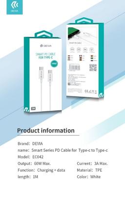 Refurbished Devia Smart Series PD Charging Cable for Type-C (1m) - Reebelo Ireland