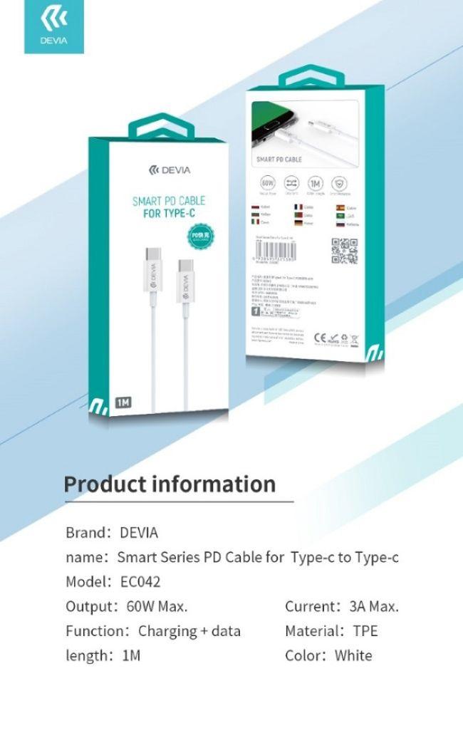 Refurbished Devia Smart Series PD Charging Cable for Type-C (1m) - Reebelo Ireland