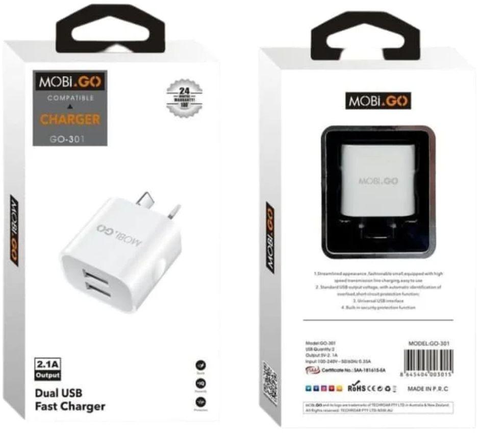 Refurbished Mobigo GO-301 Dual USB Power Adapter Wall Plug (NZ / AU) - Reebelo Ireland