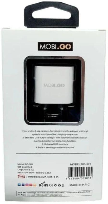 Refurbished Mobigo GO-301 Dual USB Power Adapter Wall Plug (NZ / AU) - Reebelo Ireland