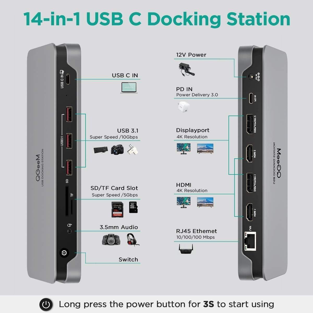 Refurbished QGeeM D6908 USB C Laptop Docking Station - Reebelo Ireland