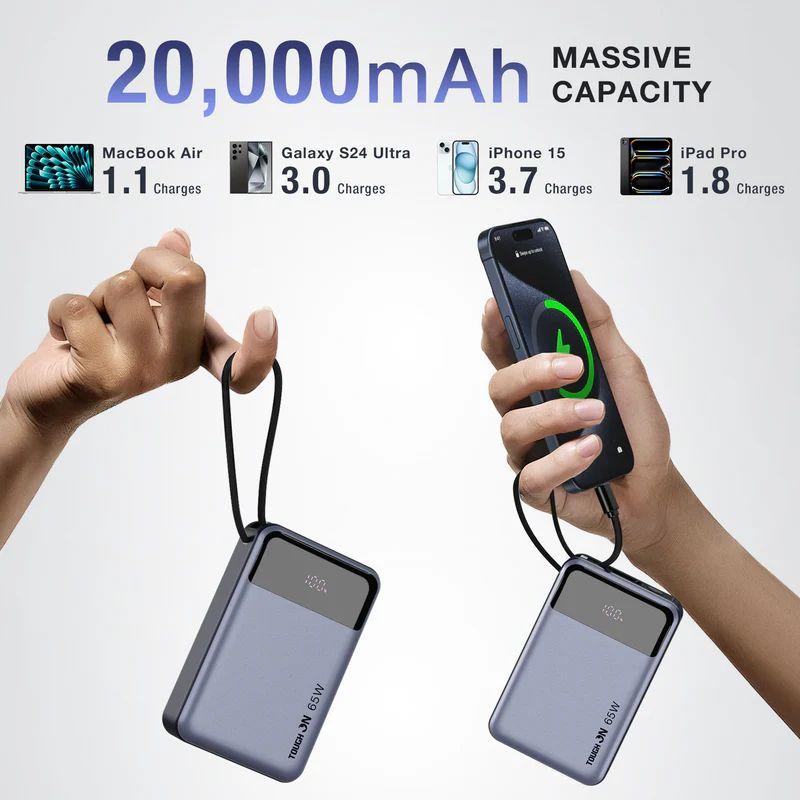 Refurbished Tough On 65W 20000mAh Power Bank Built-in USB-C Cable - Reebelo Ireland