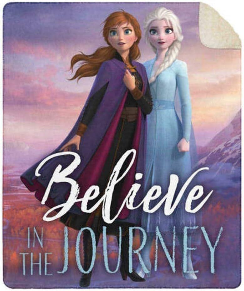 Refurbished Disney Frozen II Cloud Touch Sherpa Throw Ana and Elsa Believe in the Journey (50in x 60 in) - Reebelo Ireland
