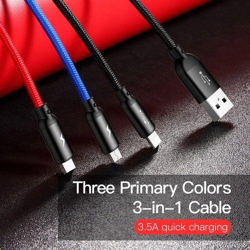 Refurbished Baseus Phone Cable Three Primary Colors 3 in 1 For Iphone Micro USB Type C - Reebelo Ireland