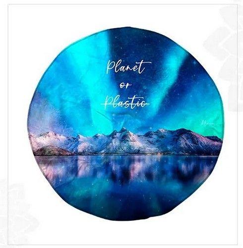 Refurbished PLANET OR PLASTIC ROUND BEACH MATS unisex Eco-friendly round towel sand free nature inspired made from recycled plastic bottles - Reebelo Ireland