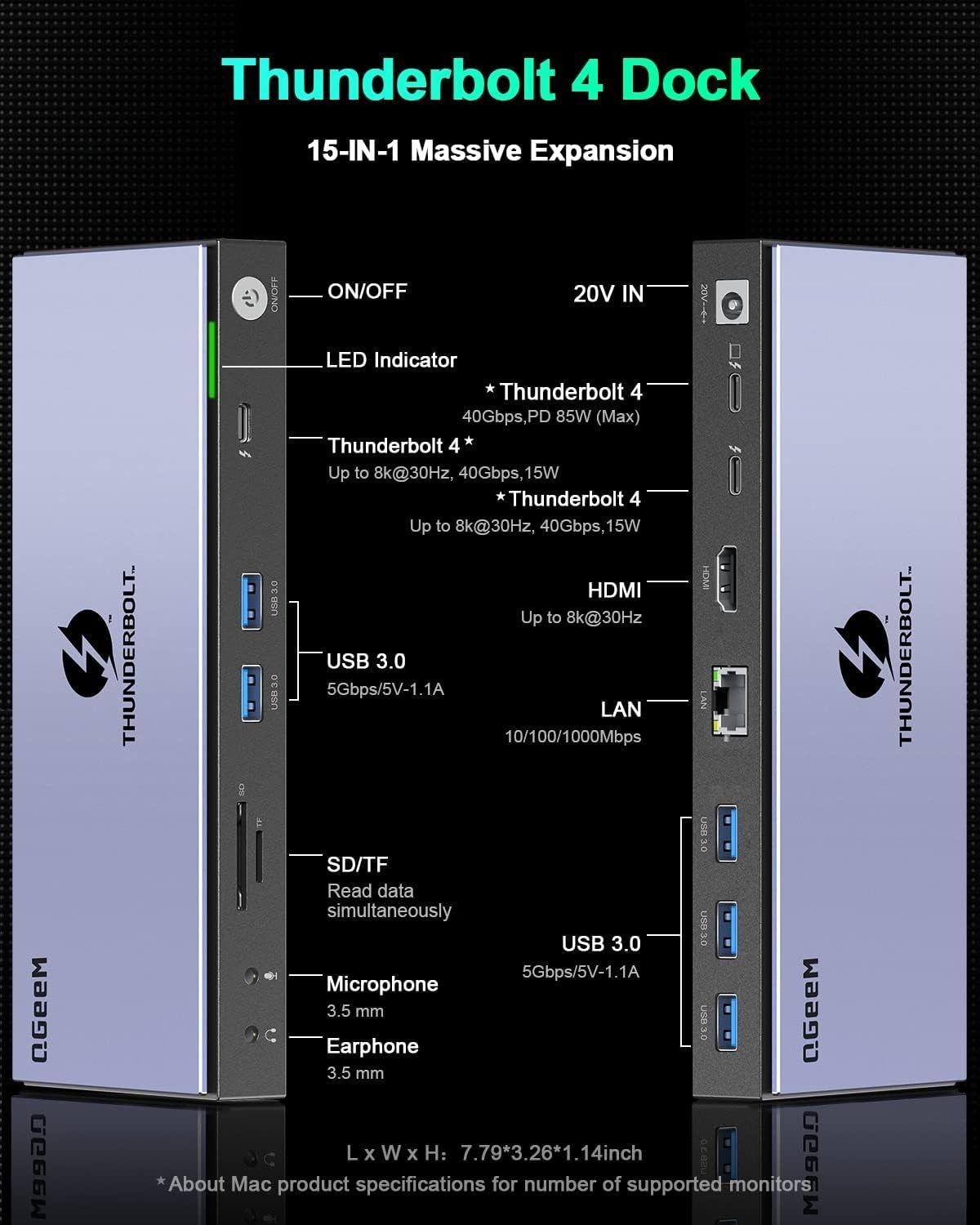 Refurbished QGeeM 16 in 1 Universal USB C Thunderbolt 4 Docking Station - Reebelo Ireland