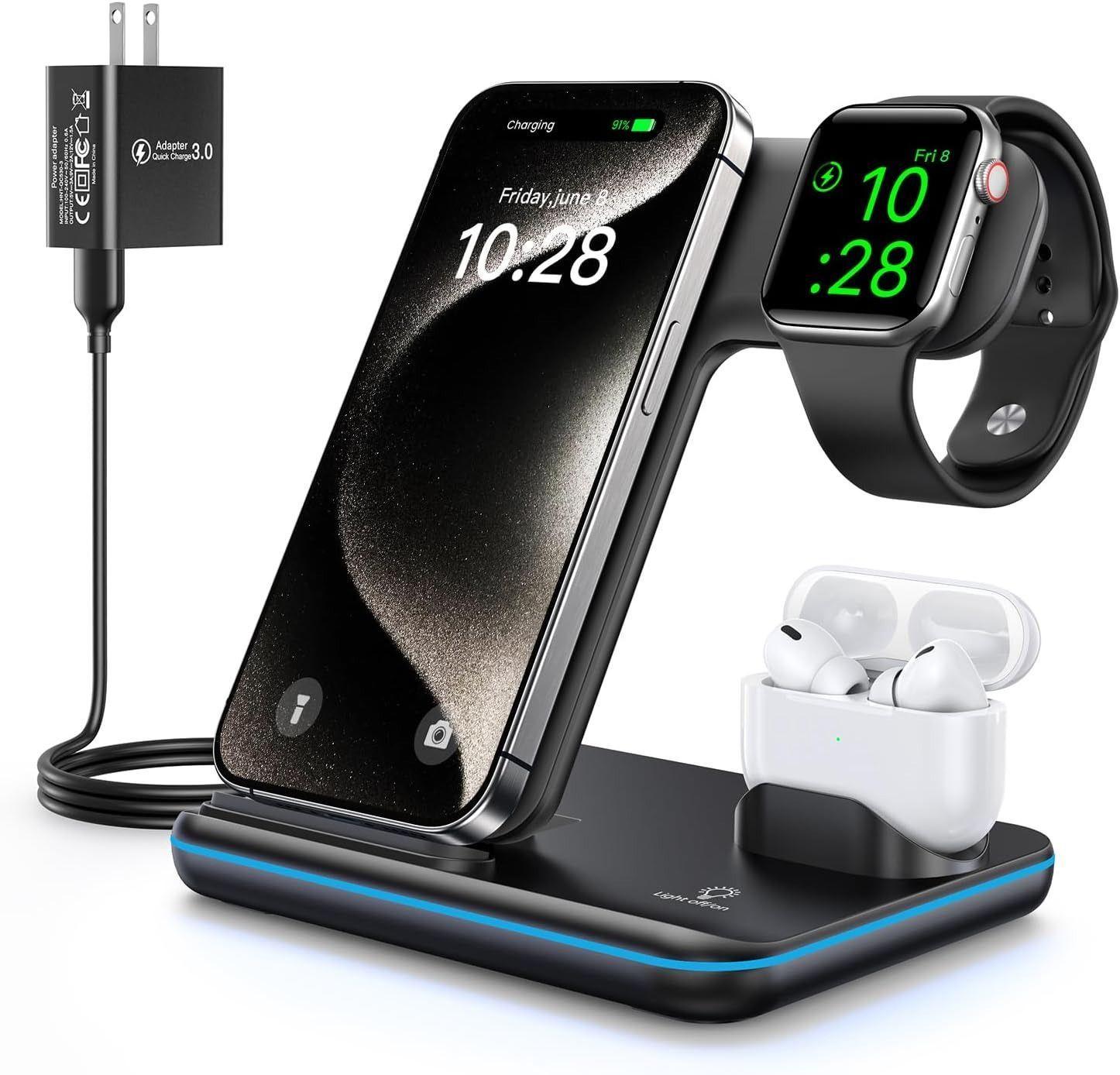 Refurbished WAITIEE Wireless Charger 3-in-1 15W Fast Charging Station - Reebelo Ireland