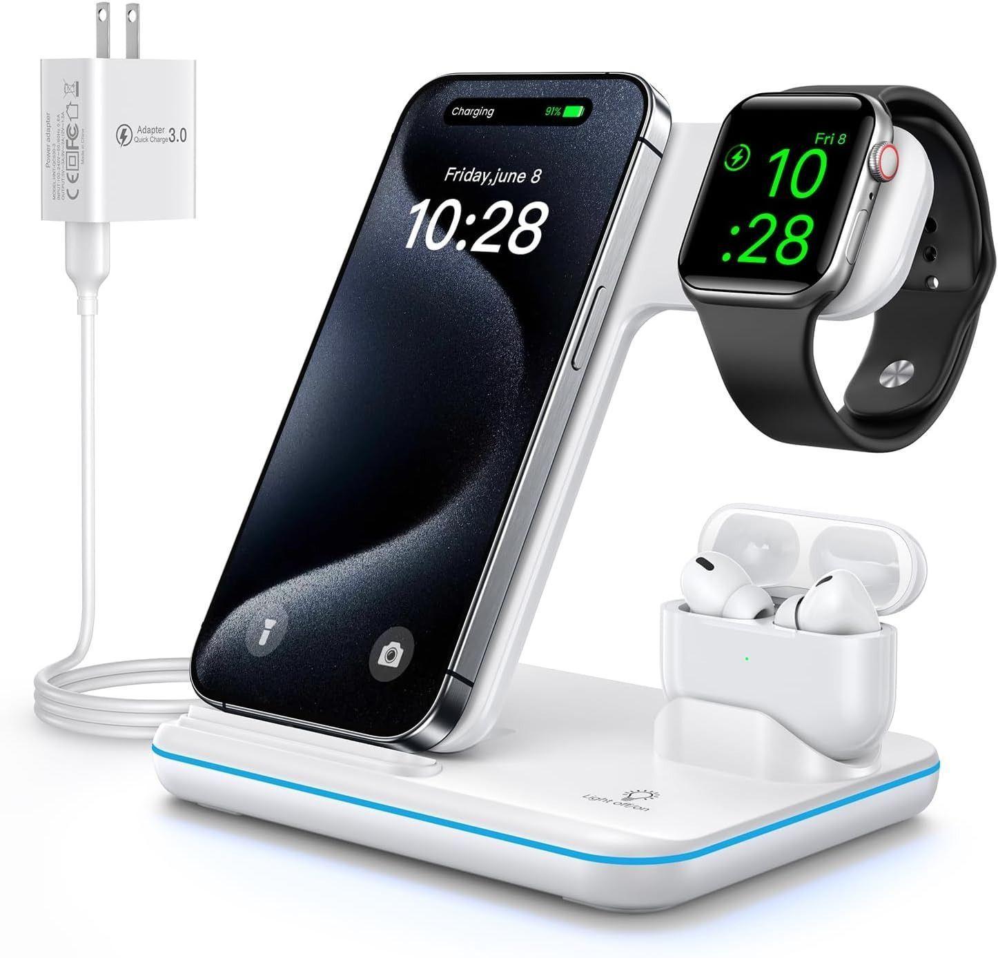 Refurbished WAITIEE Wireless Charger 3-in-1 15W Fast Charging Station - Reebelo Ireland